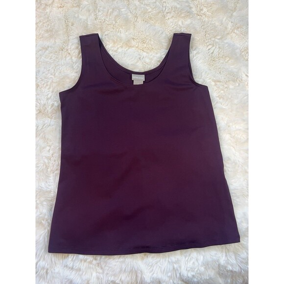 Chicos Basic Round Neck Top Eggplant Color Sz 0 - Picture 1 of 6